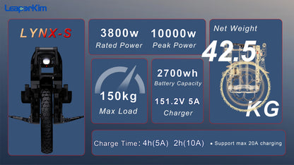 Leaperkim Lynx-S EUC - 151V 2700Wh Battery - 3800W Electric Unicycle
