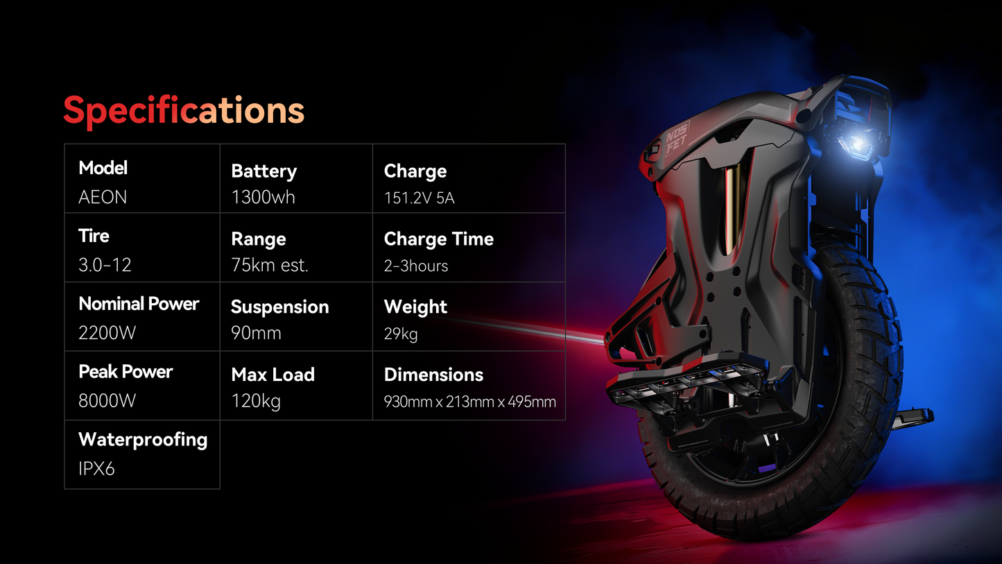 Nosfet Aeon EUC - 151V 1300Wh Battery - 2200W Electric Unicycle