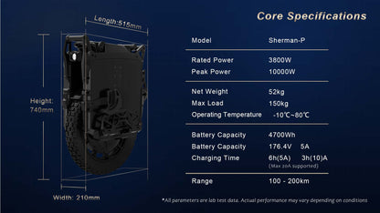 Leaperkim Sherman-P - 176V 4700wh Battery 3800w EUC - 90mm Suspension