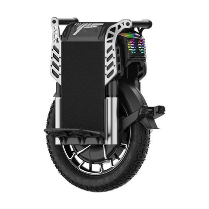 Kingsong F22 Pro electric unicycle with rugged tire, metal frame, and RGB lighting on black and silver body for advanced EUC riders and off-road mobility enthusiasts.