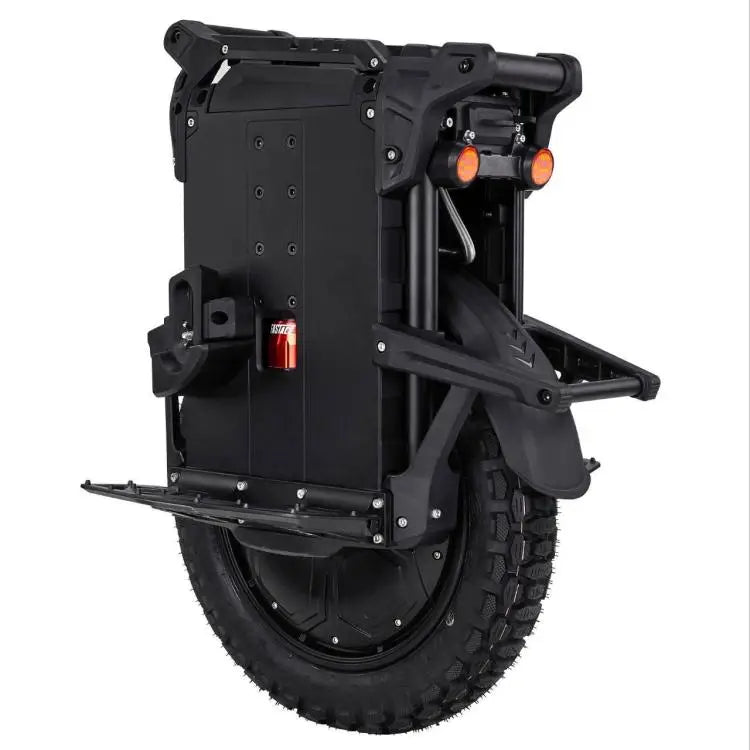 Leaperkim Patton-S EUC - 126V 2220Wh Battery - 3000W Electric Unicycle shown from rear and side angle highlighting rugged tire, sturdy frame, and rear lights for off-road use.