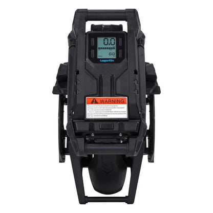 Front view of the Leaperkim Patton-S EUC - 126V 2220Wh Battery - 3000W Electric Unicycle showing the digital display, sturdy frame, and protective warning label.