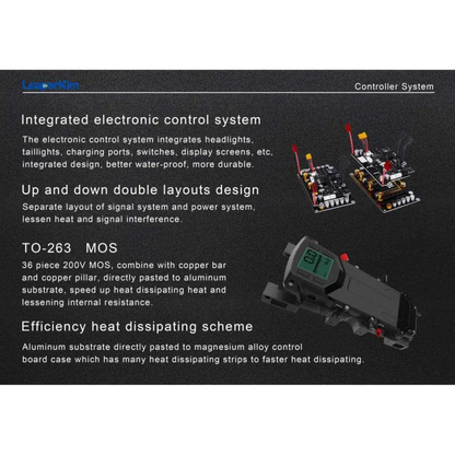Leaperkim Sherman L Electric Unicycle - 151V 4000Wh Long Range EUC - 90mm Suspension electronic control system features integrated headlights, taillights, charging ports, switches, and display screens with double layouts design and advanced heat dissipation for durable performance.