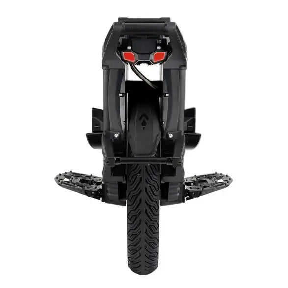 Front-facing view of the Leaperkim Sherman L Electric Unicycle - 151V 4000Wh Long Range EUC - 90mm Suspension showing the central wheel, foldable footrests, and robust frame design for advanced urban mobility.