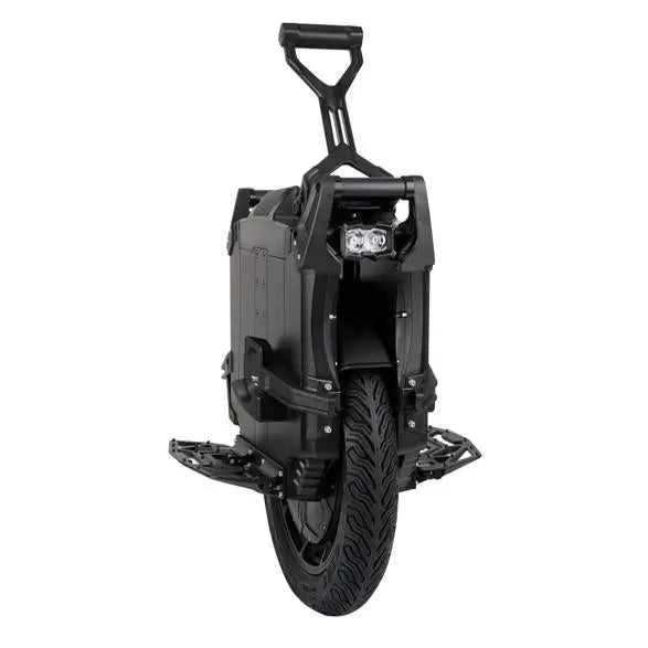 Leaperkim Sherman L Electric Unicycle - 151V 4000Wh Long Range EUC - 90mm Suspension with black body, large treaded wheel, sturdy foot pedals, and ergonomic handle for easy transport.