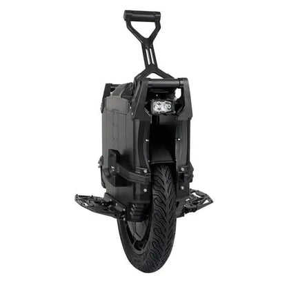 Leaperkim Sherman L Electric Unicycle - 151V 4000Wh Long Range EUC - 90mm Suspension with black body, large treaded wheel, sturdy foot pedals, and ergonomic handle for easy transport.