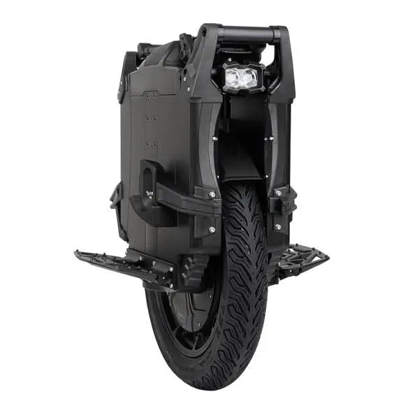 Leaperkim Sherman L Electric Unicycle - 151V 4000Wh Long Range EUC - 90mm Suspension with a large, rugged tire and foldable foot pedals shown from the front right angle.