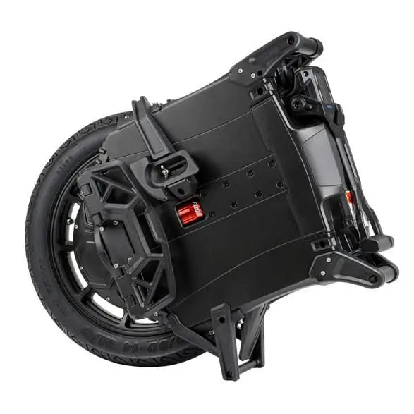 Side view of the Leaperkim Sherman L Electric Unicycle - 151V 4000Wh Long Range EUC - 90mm Suspension showing the tire, chassis, and kickstand components designed for durability and long-distance riding.